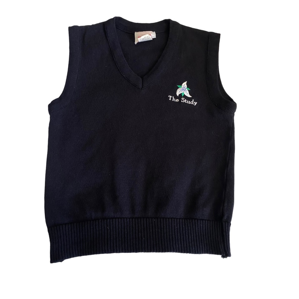 Top marks Y2K vintage navy knit sweater vest   embroidered flower detail preppy